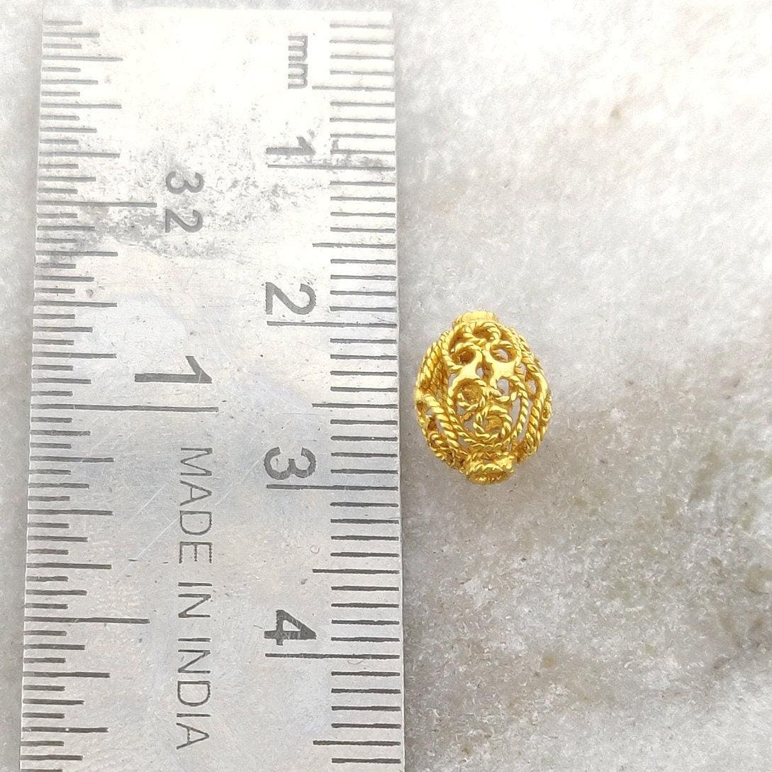 18k Solid Yellow Gold Textured Oval Spacer Beads 9.5x7mm - Kanika Creations