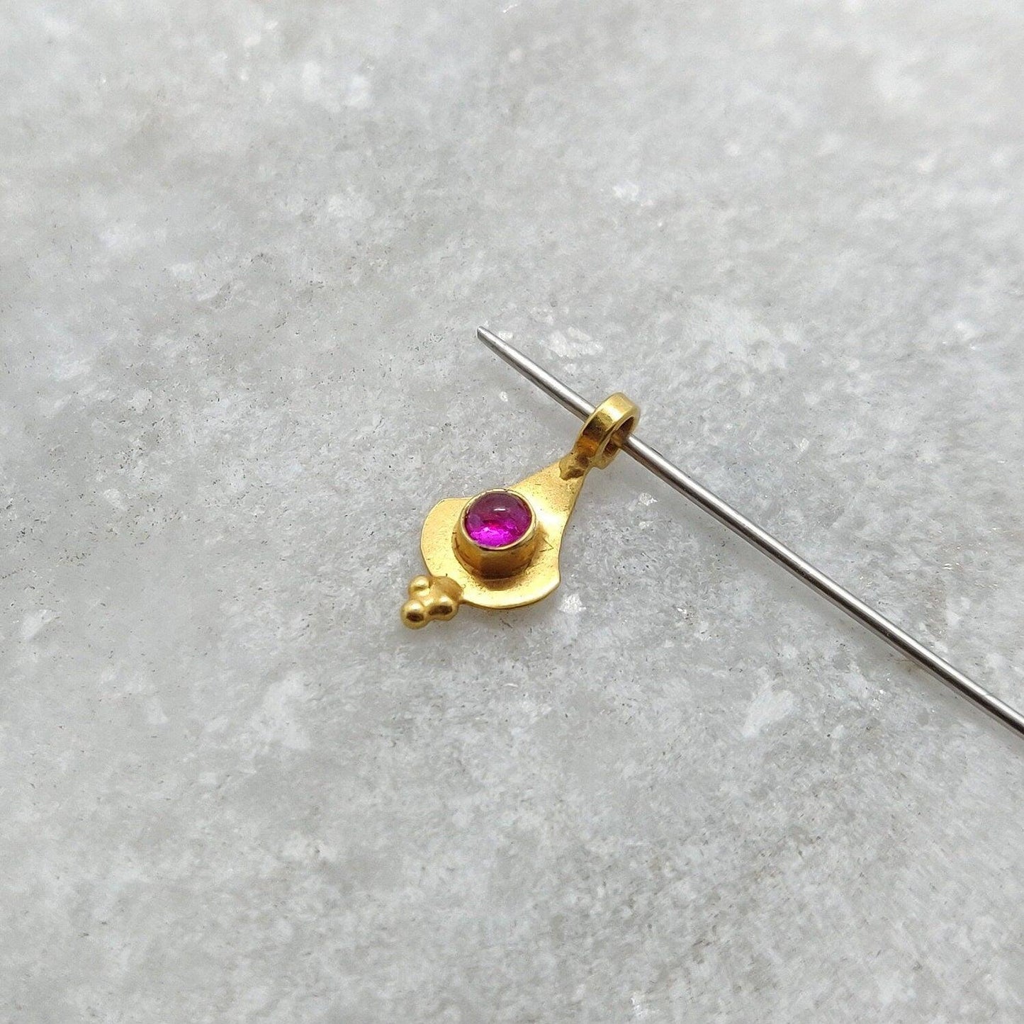 18k Yellow Gold Tiny Stone Charm Pendant Jewelry 10mm - Kanika Creations