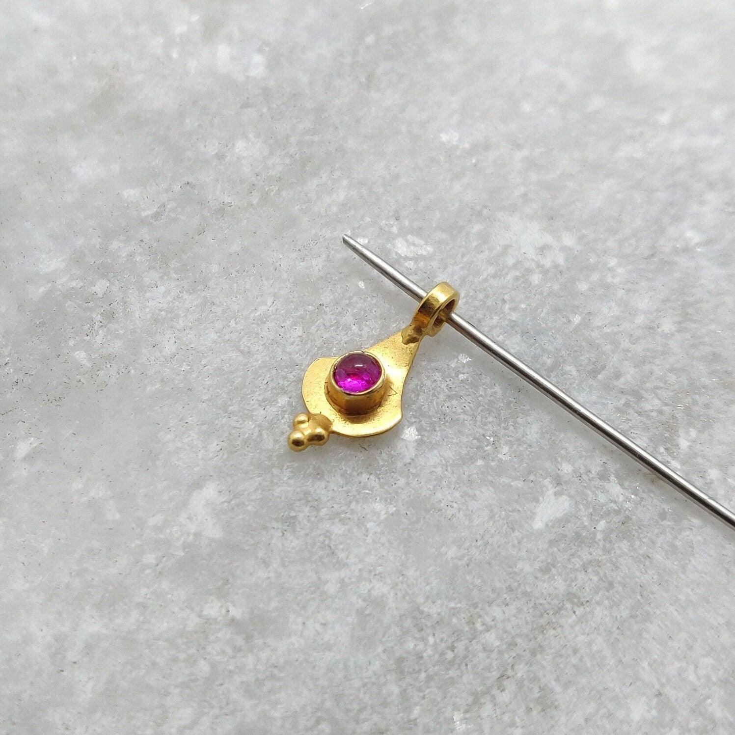 18k Yellow Gold Tiny Stone Charm Pendant 10mm - Kanika Creations