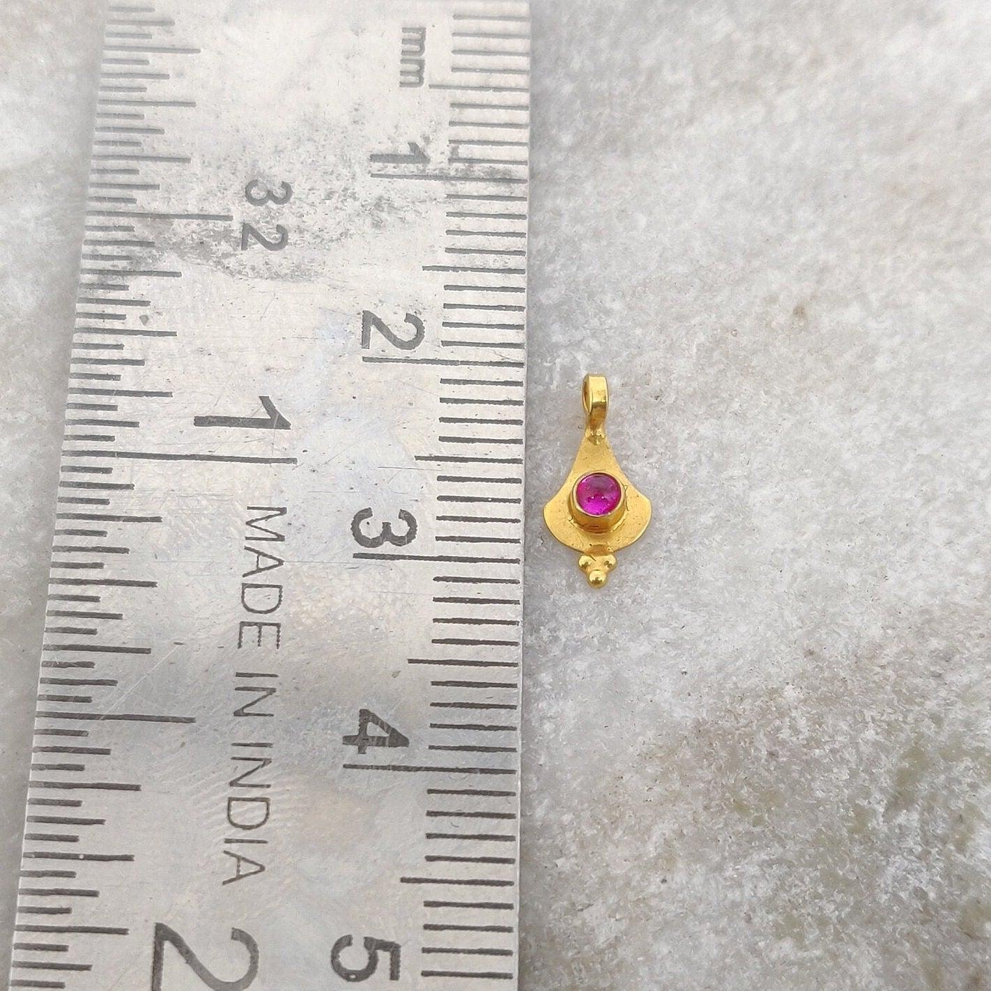 18k Yellow Gold Tiny Stone Charm Pendant 10mm - Kanika Creations