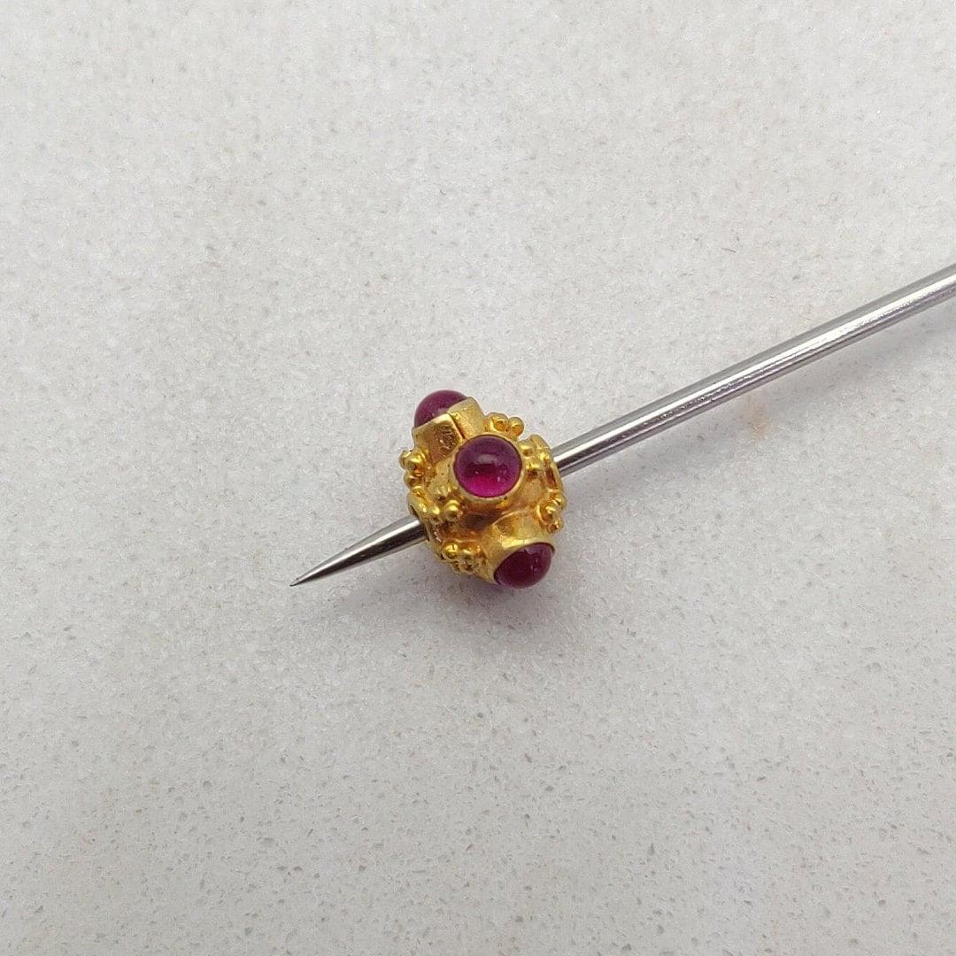 18k Solid Yellow Gold Stone Studded Wheel Spacer Beads 6mm - Kanika Creations