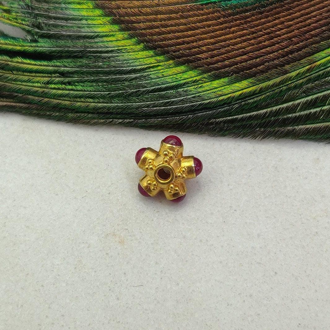 18k Solid Yellow Gold Stone Studded Wheel Spacer Beads 6mm - Kanika Creations