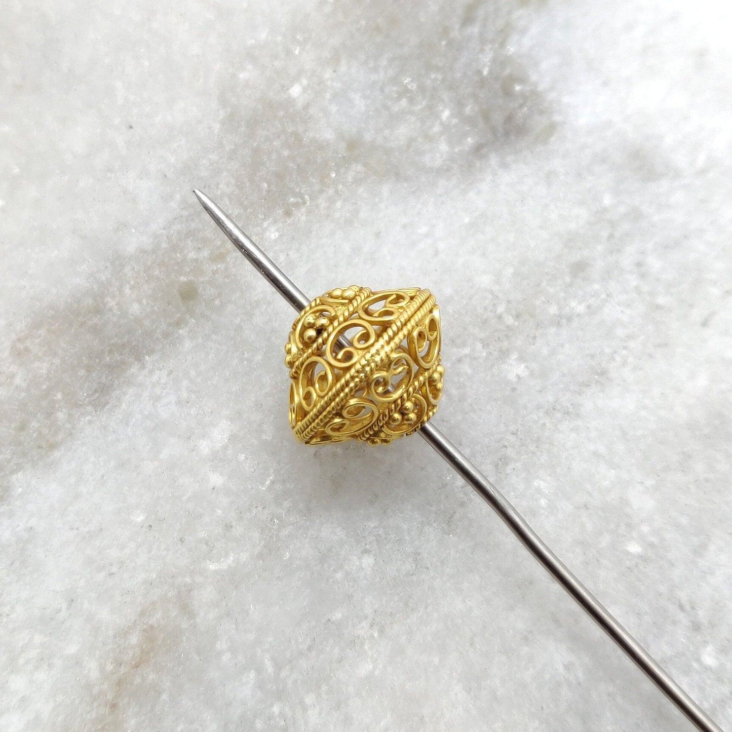18k Gold Filigree Bicon Rondelle Spacer Beads 13mm - Kanika Creations