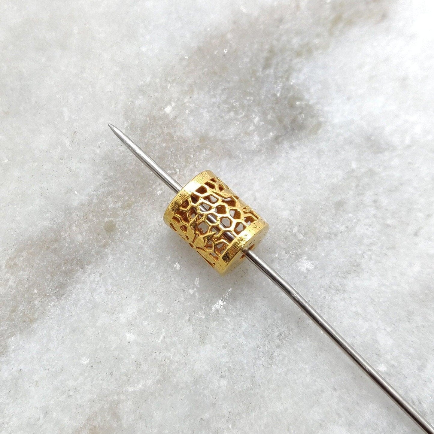 18k Solid Gold Fancy Texture Drum Spacer Bead 10mm - Kanika Creations