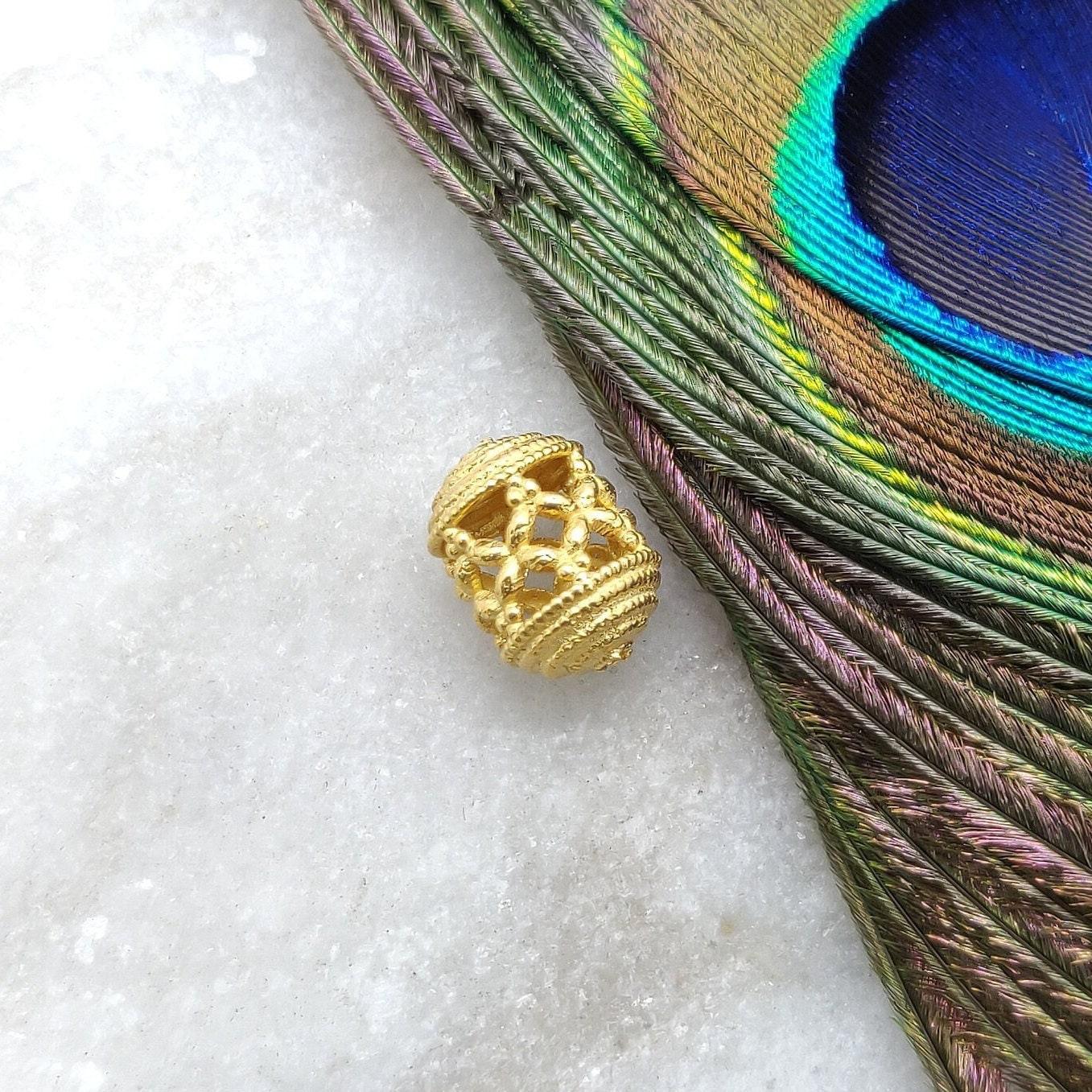 18k Solid Yellow Gold Drum Spacer Beads 11x8mm - Kanika Creations
