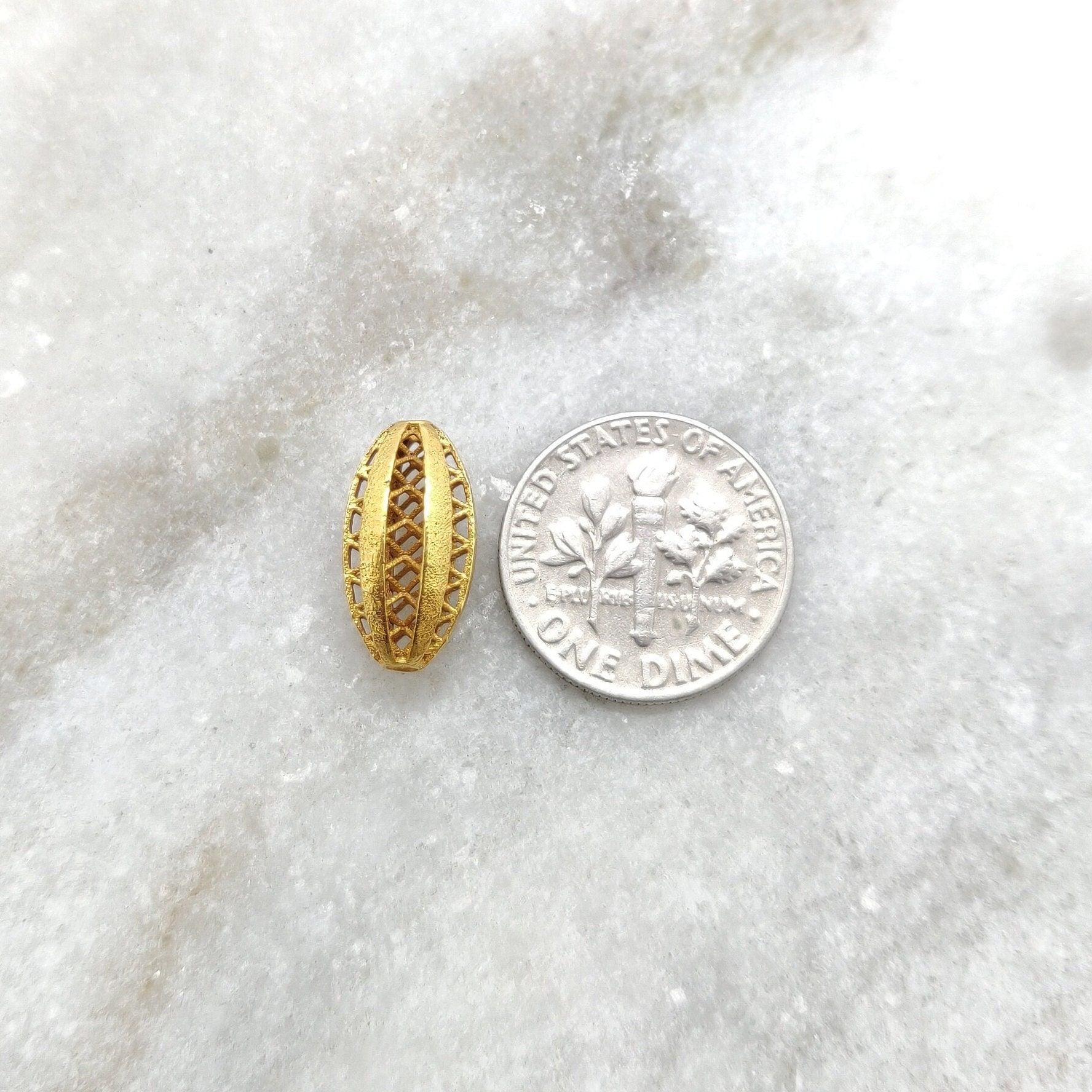 18k Yellow Gold Antique Filigree Oval Spacer Beads Finding 15mm - Kanika Creations