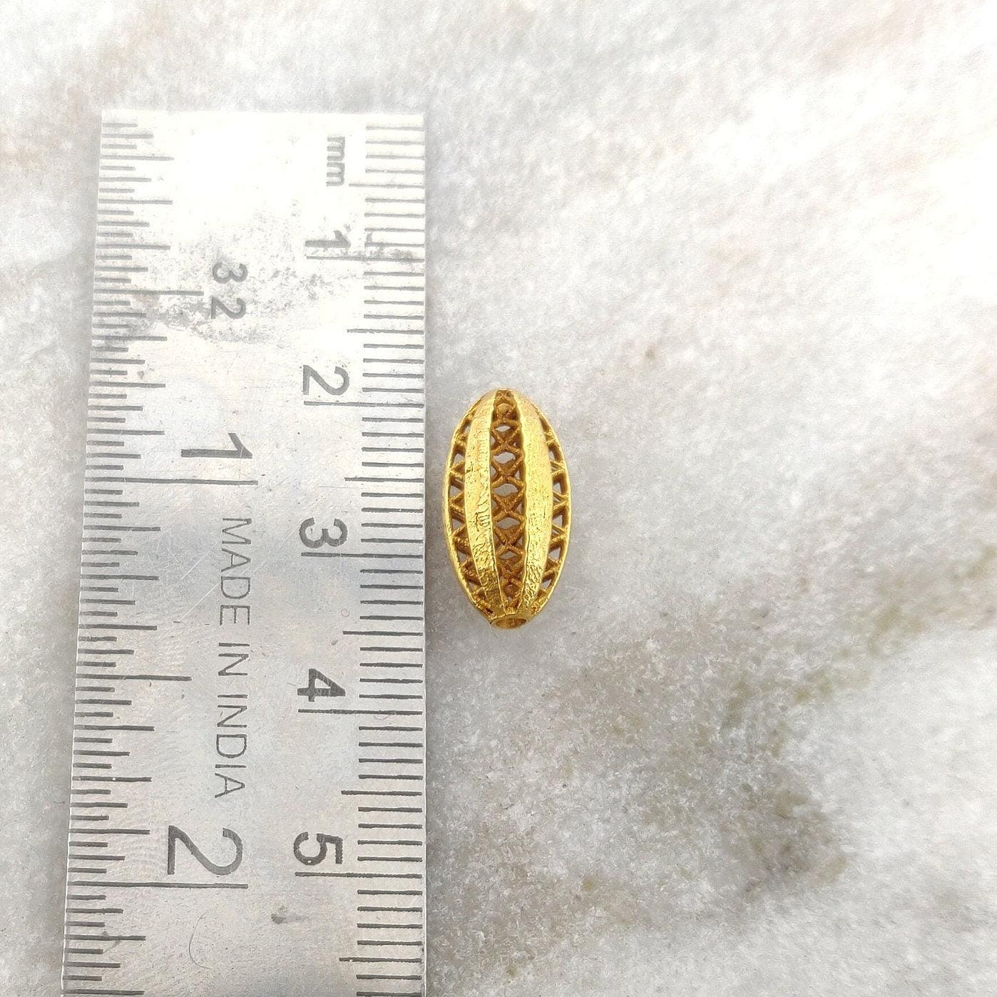 18k Yellow Gold Antique Filigree Oval Spacer Beads Finding 15mm - Kanika Creations