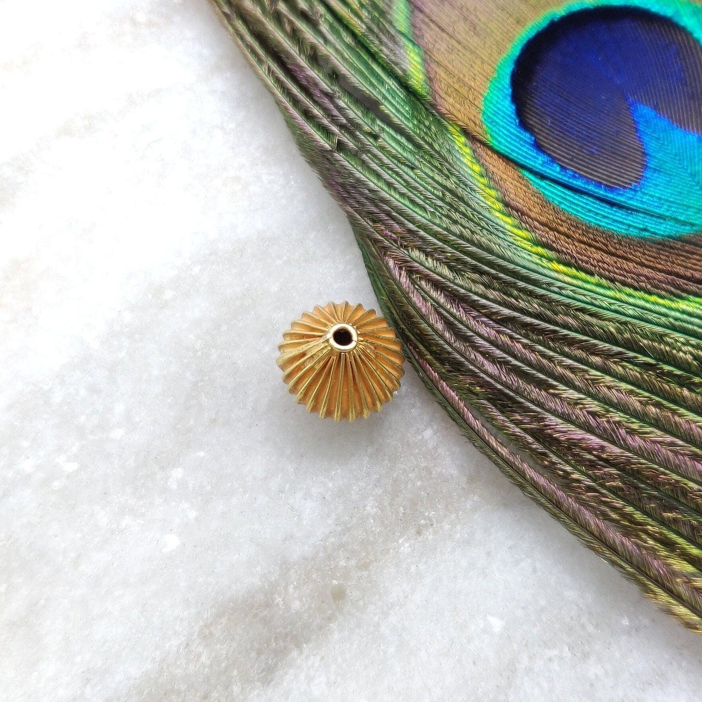 18k Yellow Gold Fluted Round Spacer Beads Finding - 13x12mm - Kanika Creations