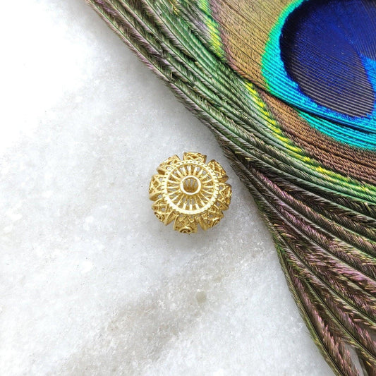 18k Solid Yellow Gold Antique Spacer Beads 11x8mm - Kanika Creations