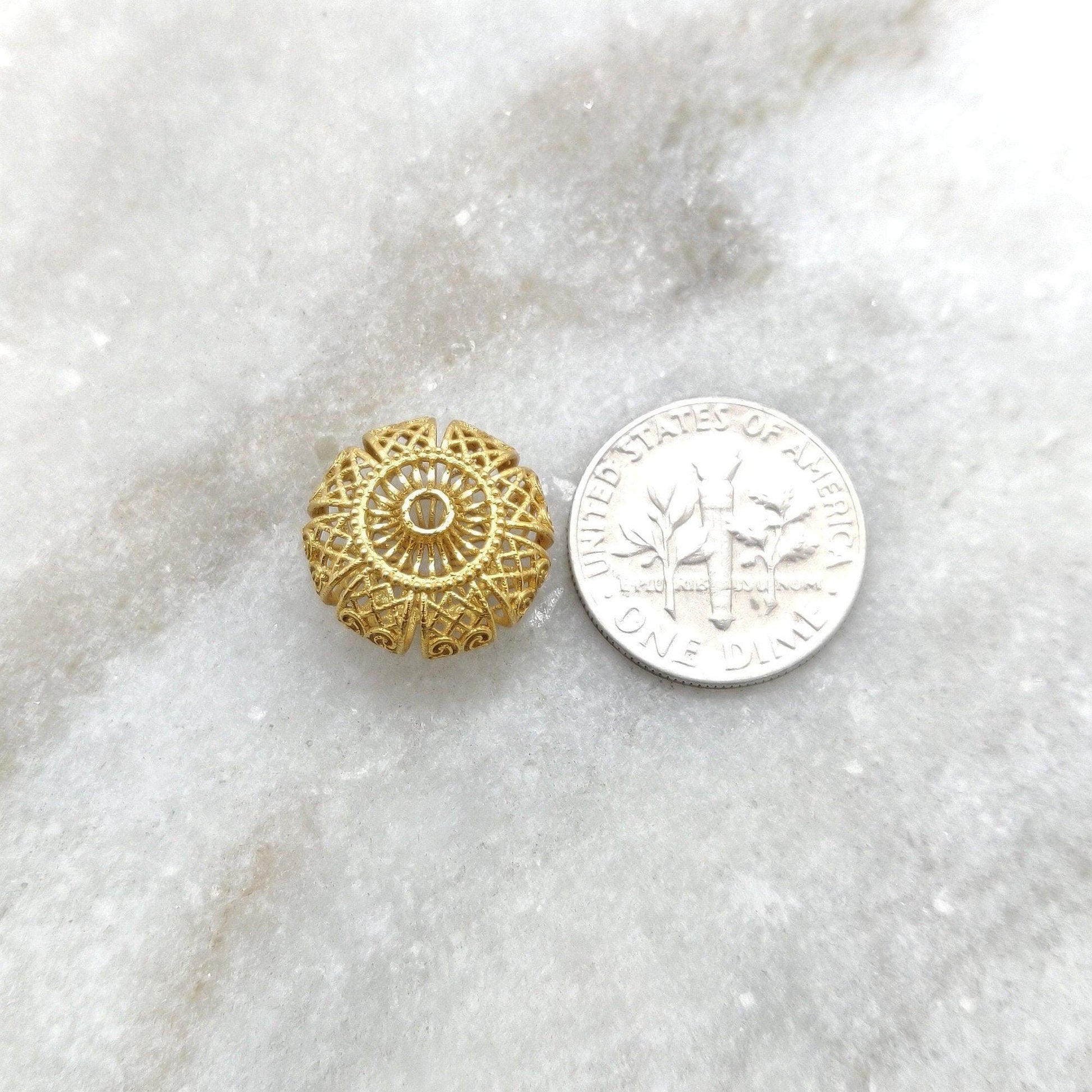 14X8MM 18k Yellow Gold Antique Round Spacer Beads - Kanika Creations