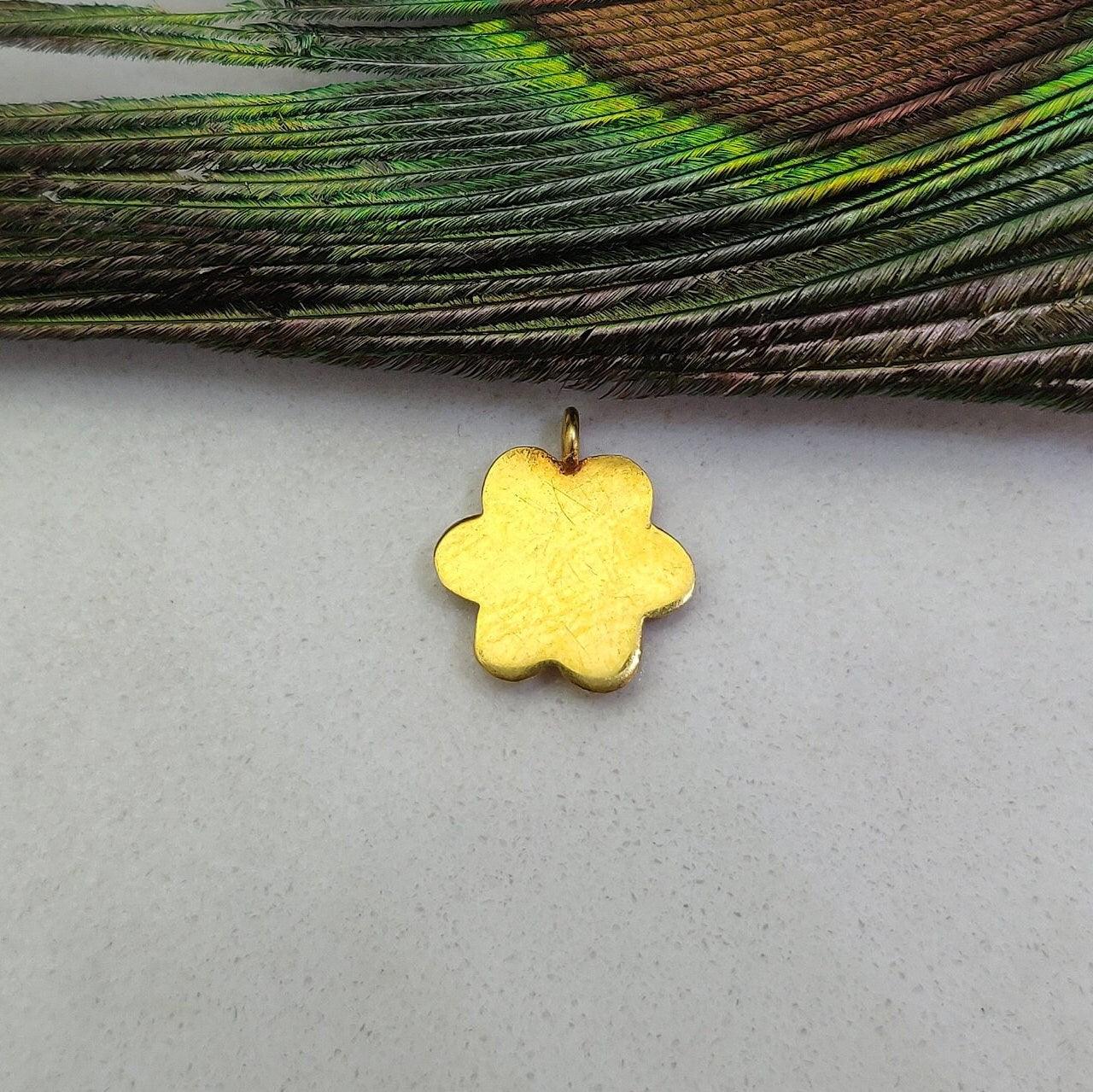 18k Solid Yellow Gold Turquoise Floral Charm Pendant-13 MM - Kanika Creations