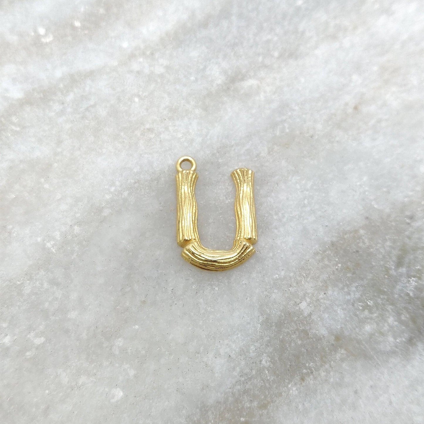 18k Gold U initial Letter Charm - Kanika Creations