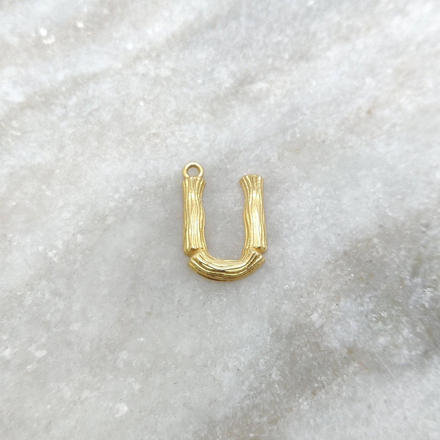 18k Solid Yellow Gold U initial Letter Charm Pendant - Kanika Creations