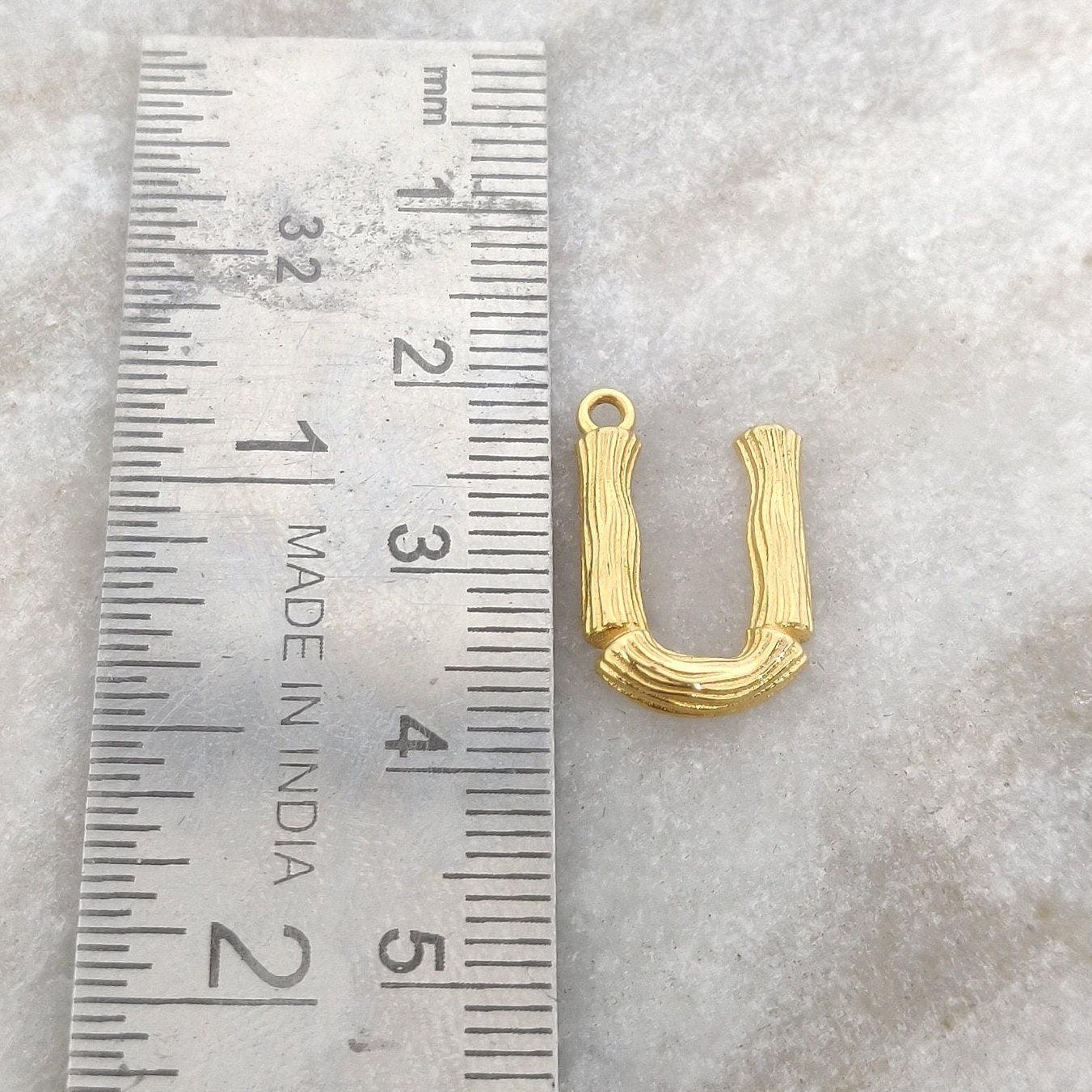 18k Solid Yellow Gold U initial Letter Charm Pendant - Kanika Creations