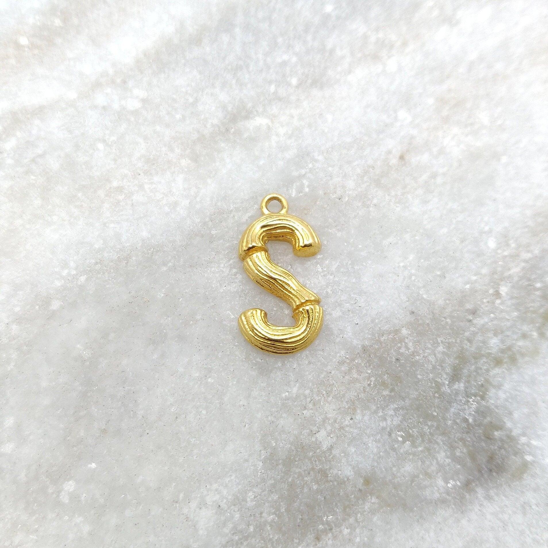 18k Solid Yellow Gold S Initial Letter Pendant - Kanika Creations