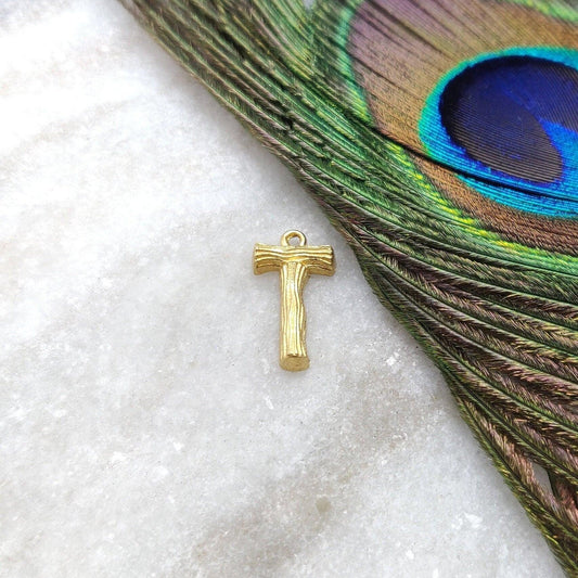 18k Solid Yellow Gold T Initial Letter Charm Pendant - Kanika Creations
