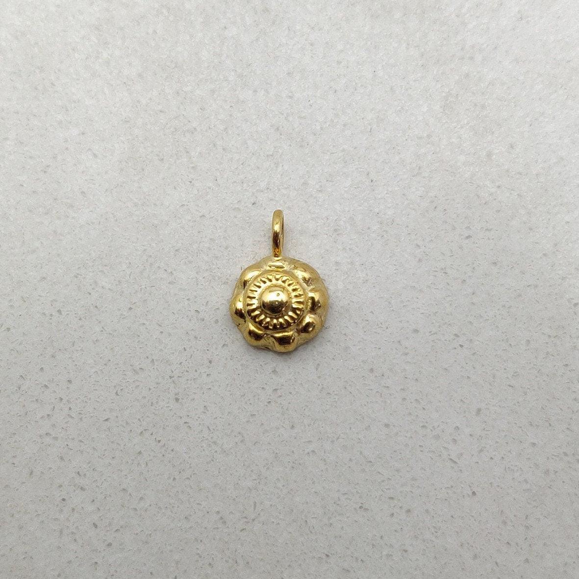 18k Yellow Gold Fancy Carved Charm Pendant Jewelry 9mm - Kanika Creations