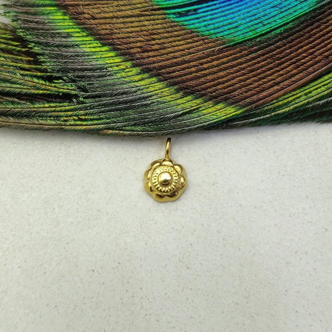 18k Yellow Gold Fancy Carved Charm Pendant Jewelry 9mm - Kanika Creations
