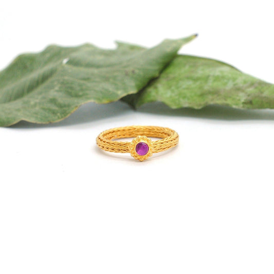 18k Solid Yellow Gold Solitaire Ring 7.5 US Gift for Wife - Kanika Creations
