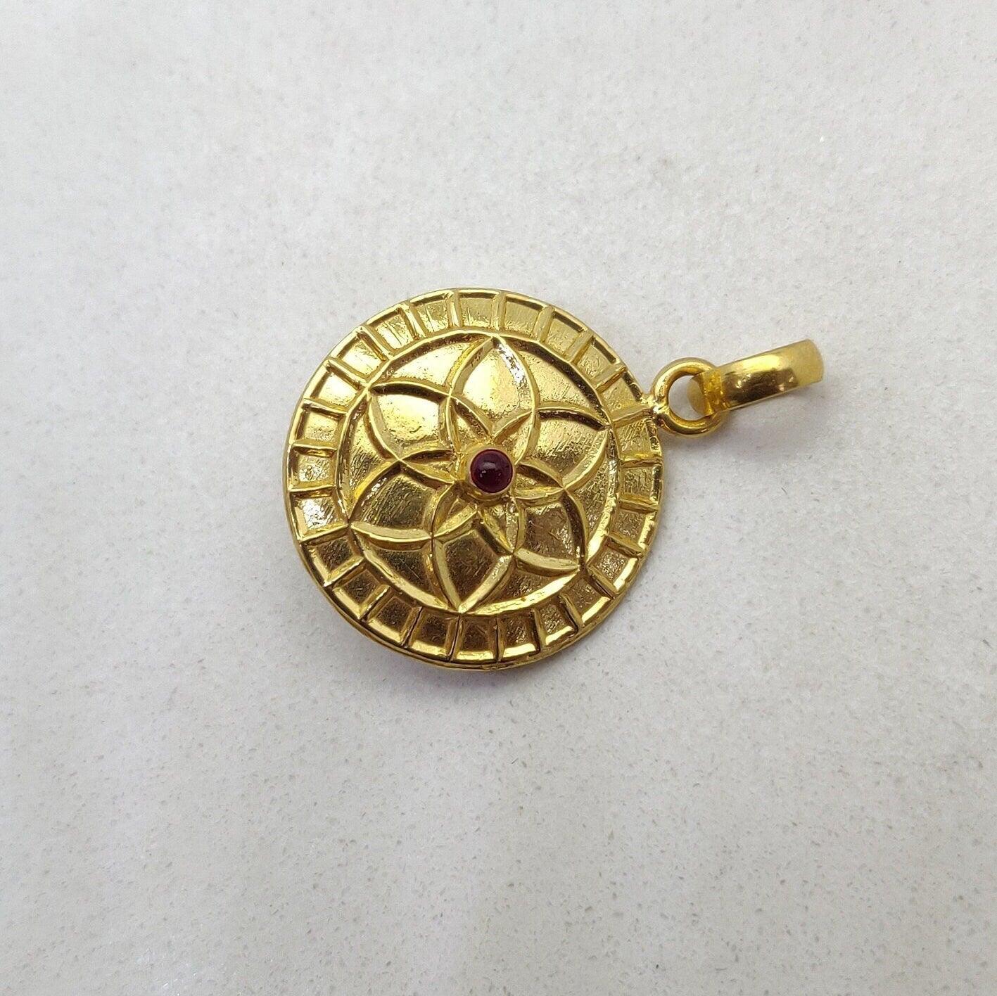 18k Solid Yellow Gold Ruby Fancy Pendant-20 mm - Kanika Creations