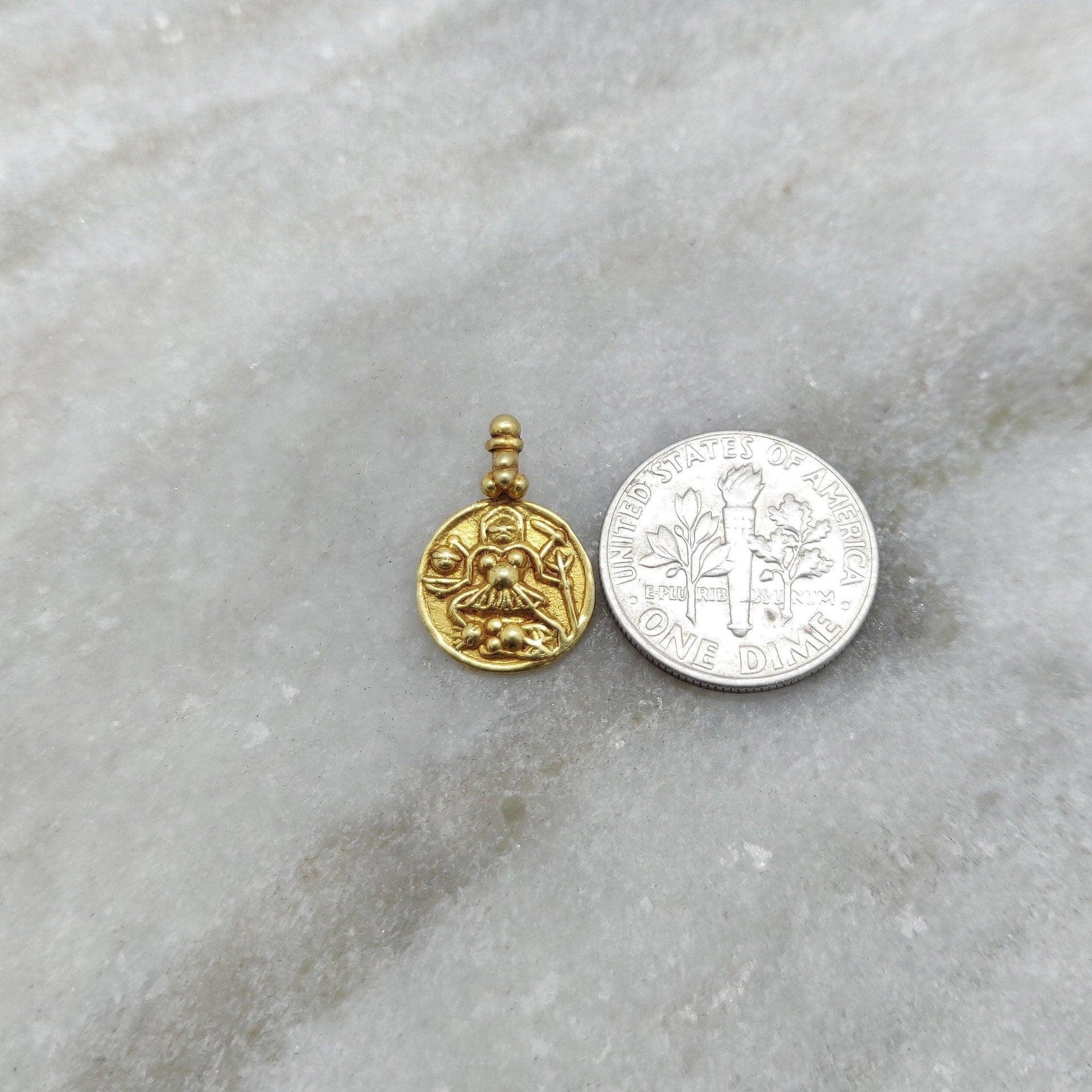 18k Solid Yellow Gold Laxmi Goddess Charm Pendant - Kanika Creations