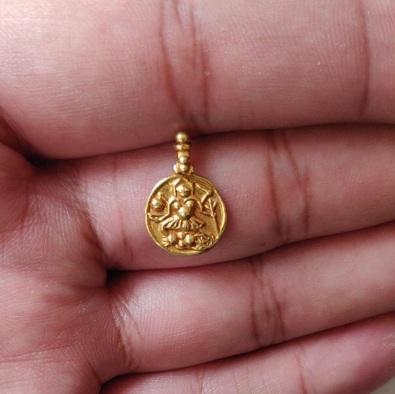 18k Solid Yellow Gold Laxmi Goddess Charm Pendant - Kanika Creations
