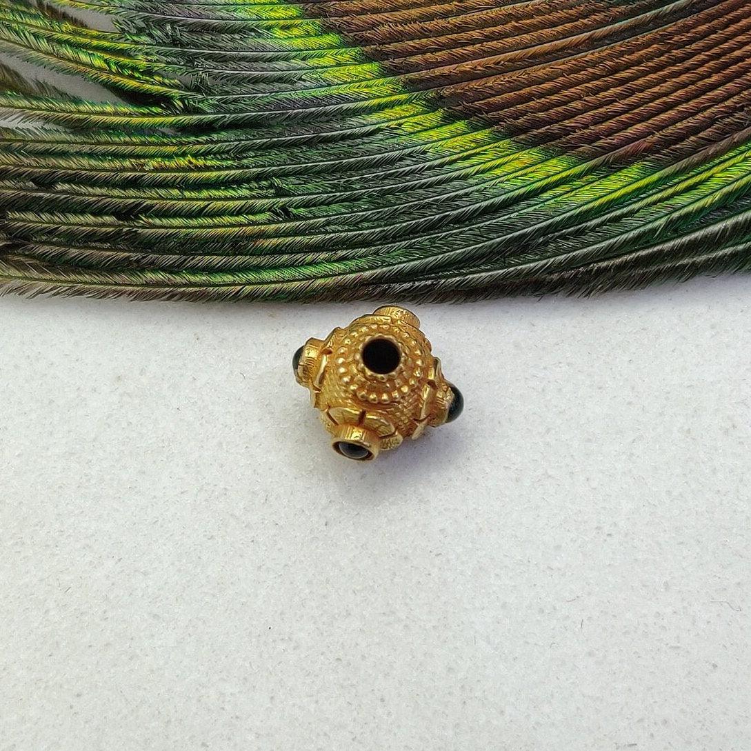 18K Solid Yellow Gold Emerald Ball Spacer Beads 9mm - Kanika Creations