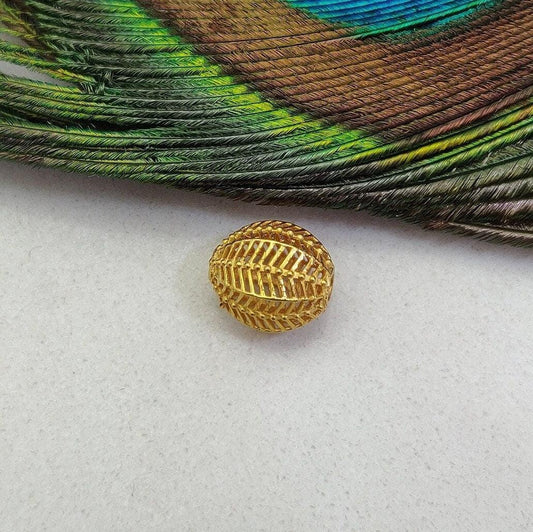18k Solid Yellow Gold Oval Textured Spacer Beads 10x8.5mm - Kanika Creations