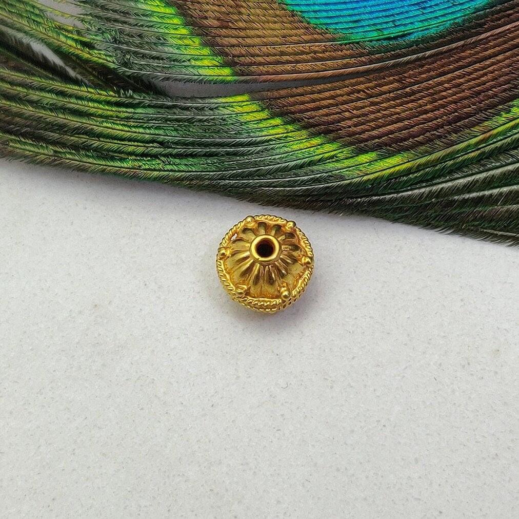 18K Solid Yellow Gold Ball Spacer Beads 9x8mm - Kanika Creations
