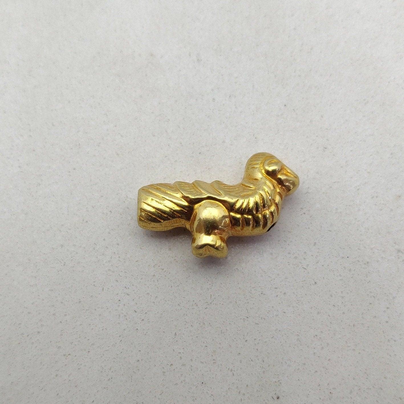 18k Solid Yellow Gold Peacock Charm Pendant - Kanika Creations