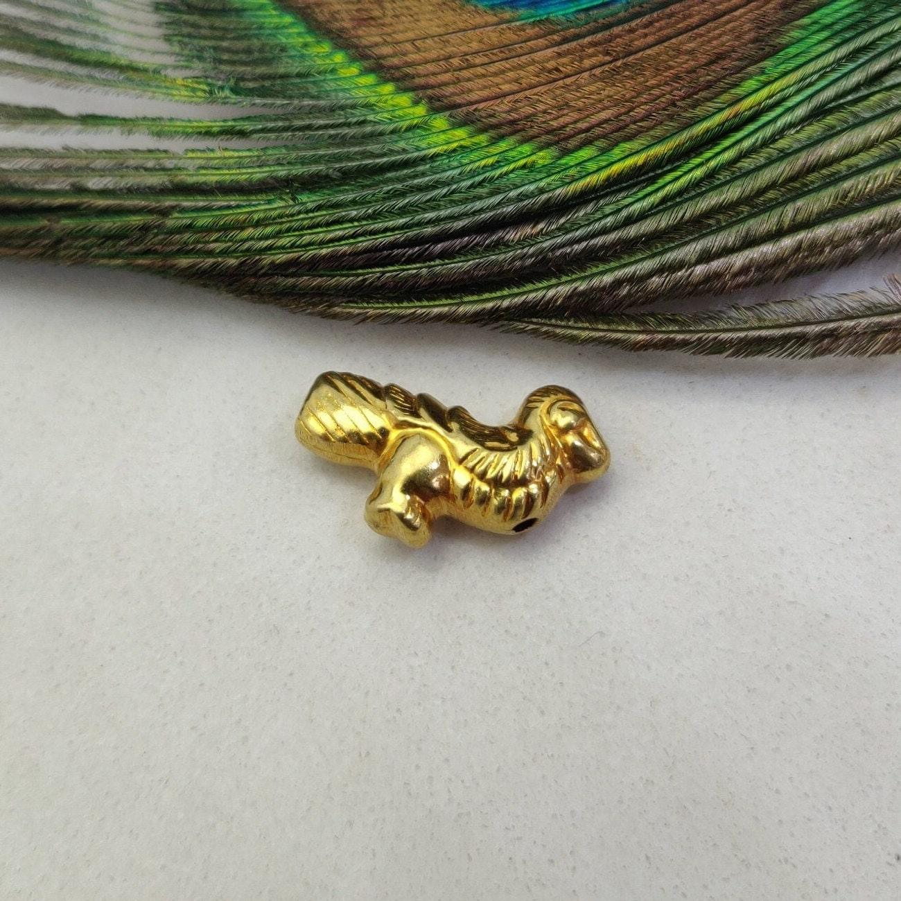 18k Solid Yellow Gold Peacock Charm Pendant 21x15mm - Kanika Creations