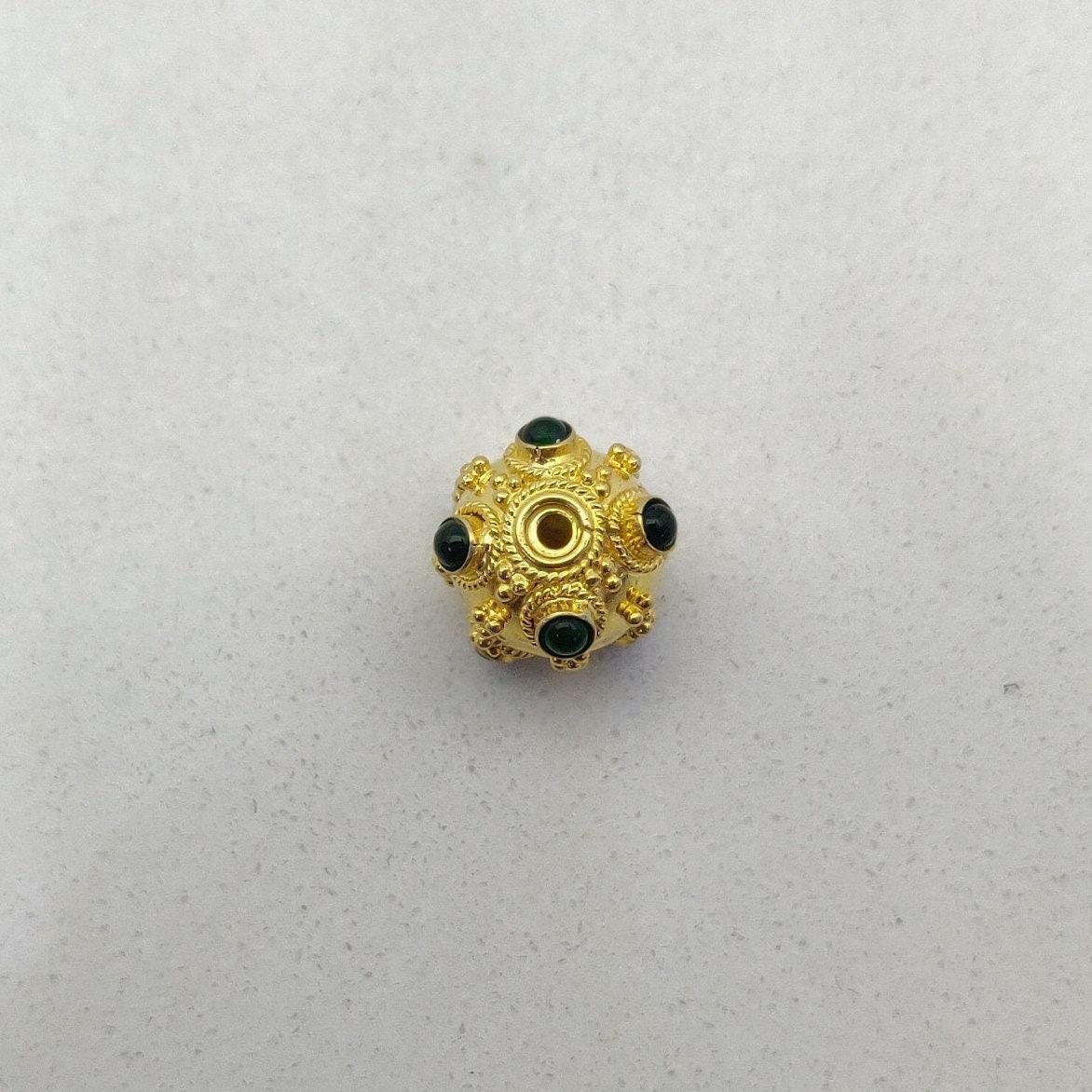 18k Solid Yellow Gold Emerald Beads-10 MM - Kanika Creations