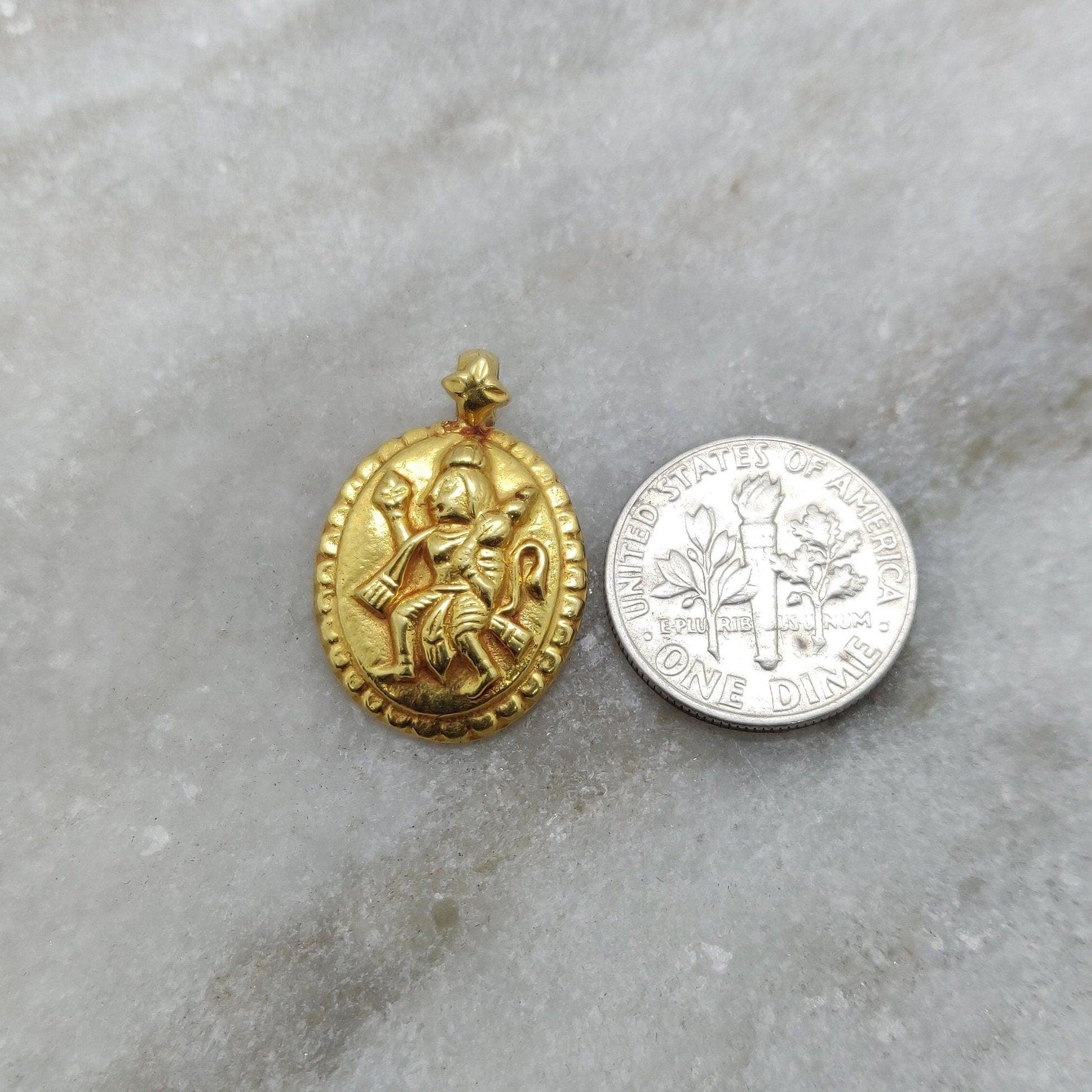 18k Solid Yellow Gold Indian God Hanuman Charm Pendant - Kanika Creations