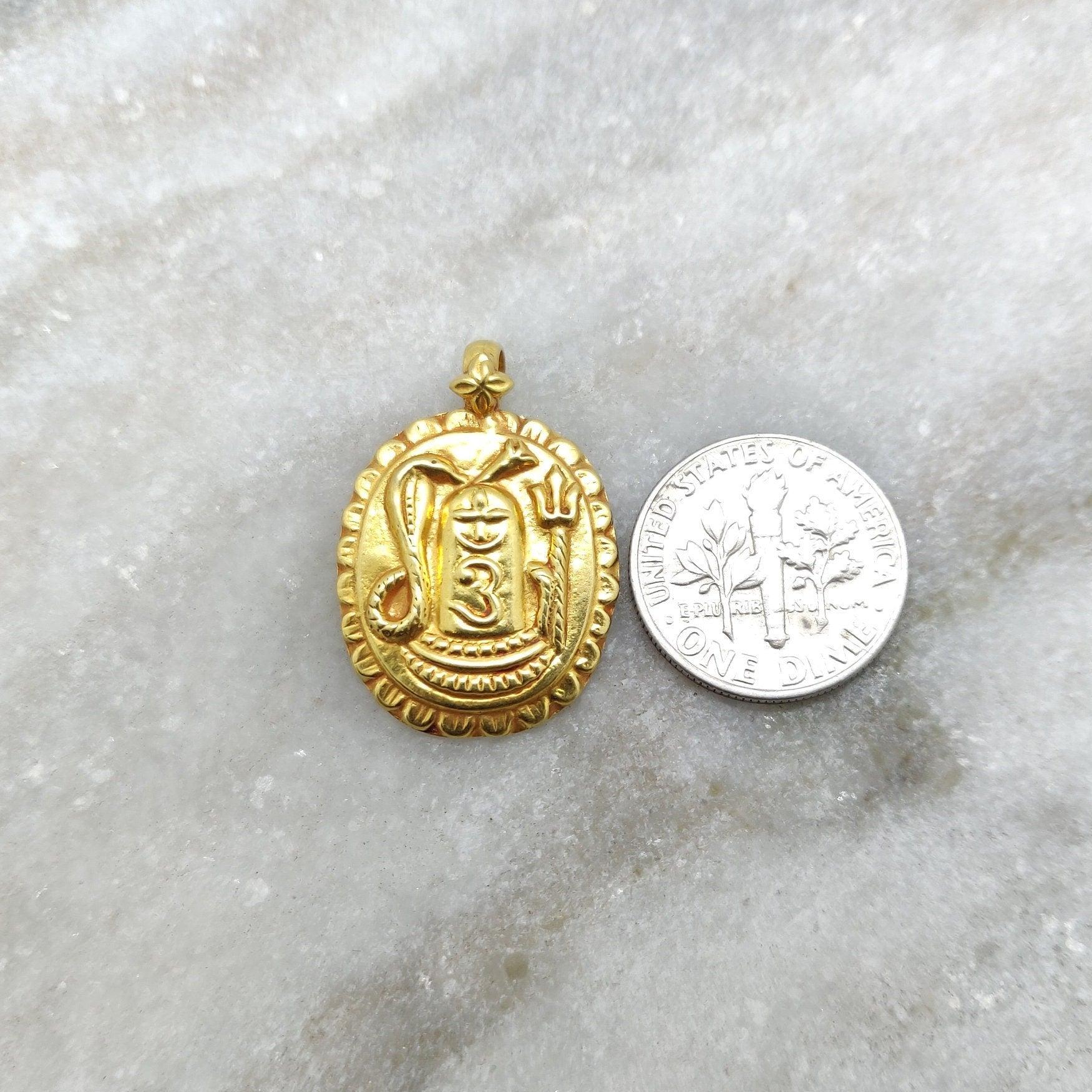 18k Solid Yellow Gold Indian Gold Shiva Charm Pendant - Kanika Creations