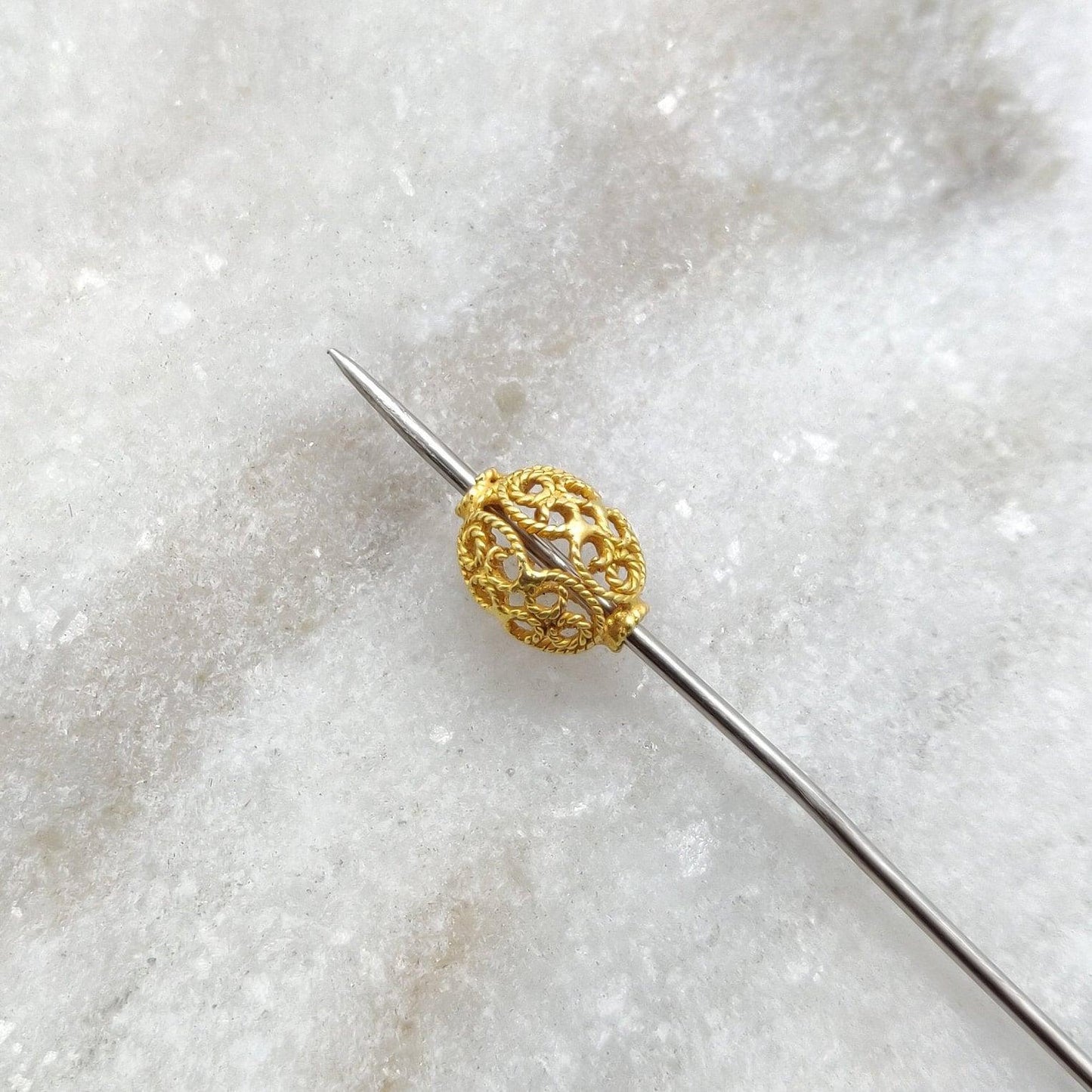 18k Solid Yellow Gold Textured Oval Spacer Beads 9.5x7mm - Kanika Creations