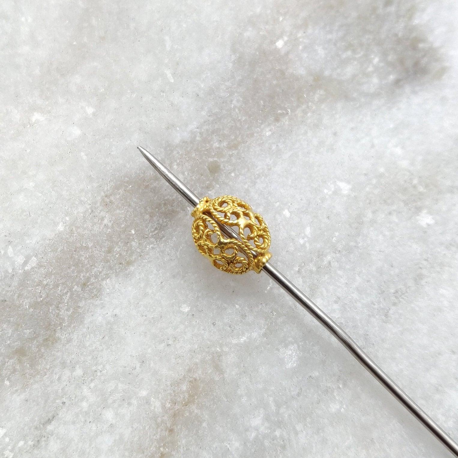 18k Solid Yellow Gold Textured Oval Spacer Beads 9.5x7mm - Kanika Creations