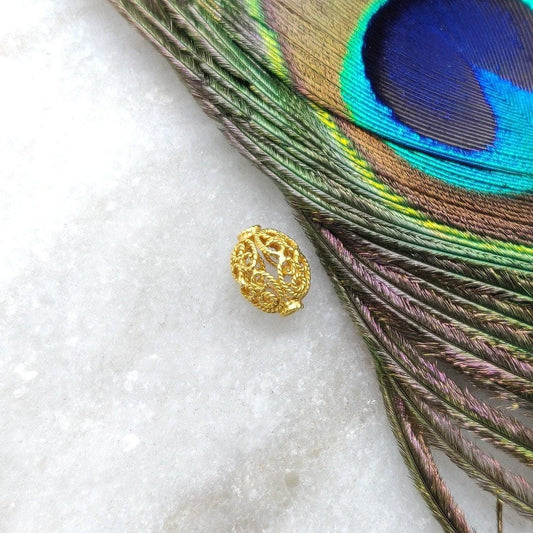 18k Solid Yellow Gold Textured Oval Spacer Beads 9.5x7mm - Kanika Creations