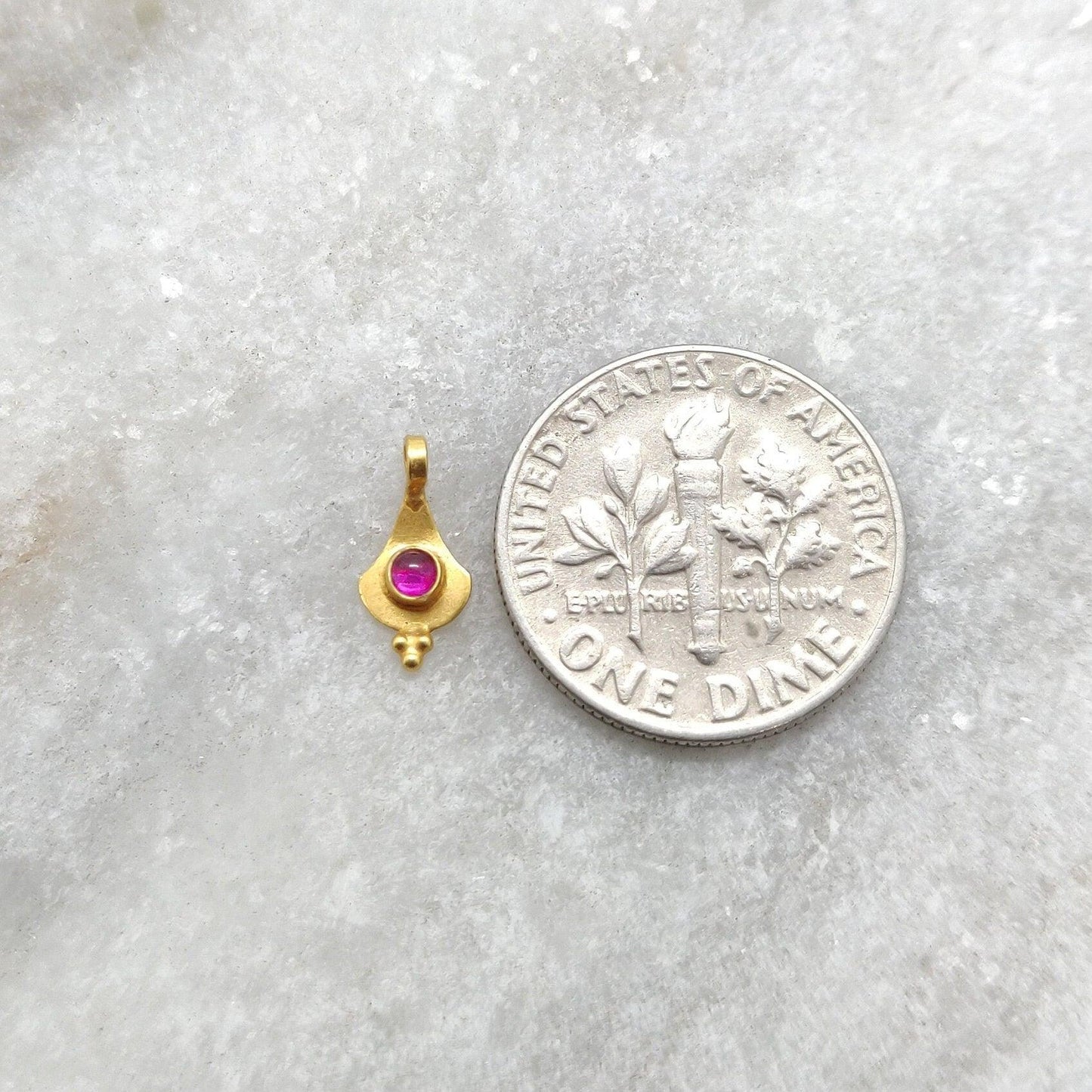 18k Yellow Gold Tiny Stone Charm Pendant Jewelry 10mm - Kanika Creations