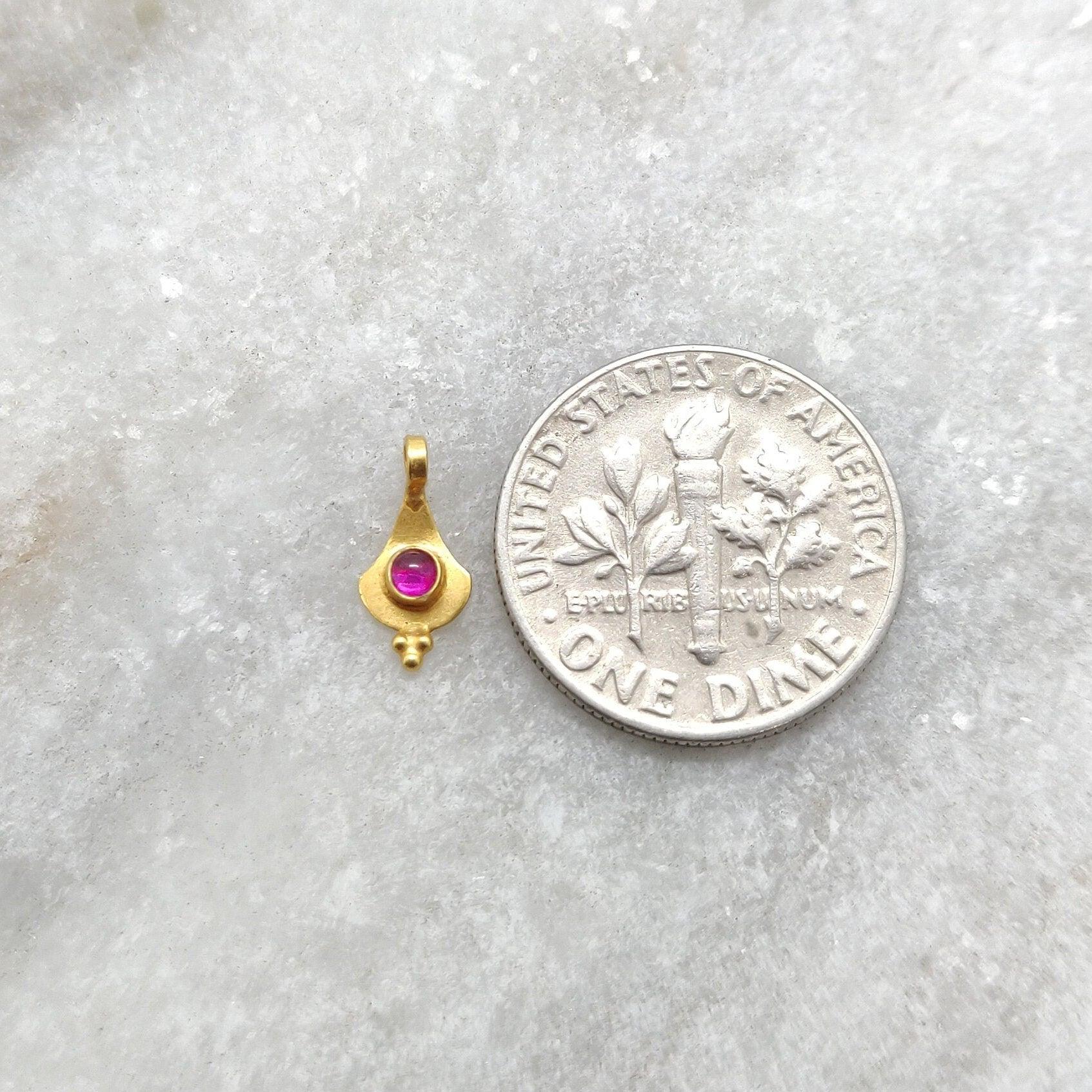 18k Yellow Gold Tiny Stone Charm Pendant 10mm - Kanika Creations