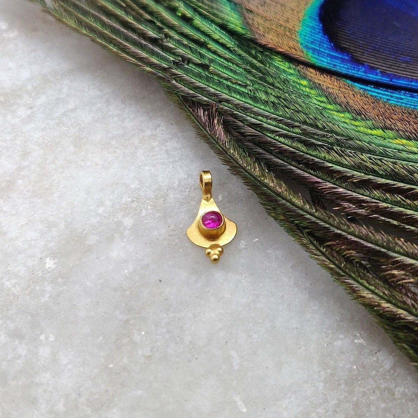 18k Yellow Gold Tiny Stone Charm Pendant Jewelry 10mm - Kanika Creations