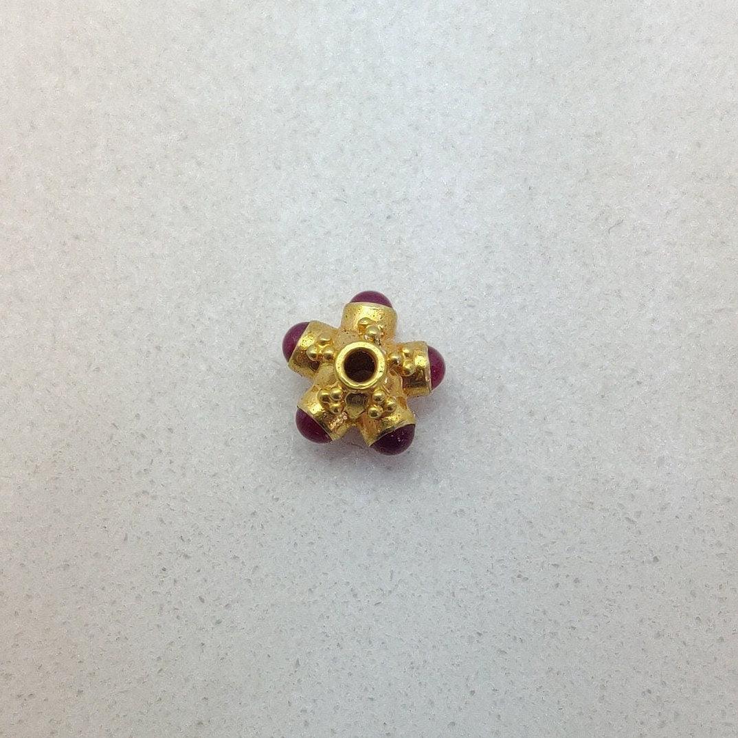 18k Solid Yellow Gold Stone Studded Wheel Spacer Beads 6mm - Kanika Creations