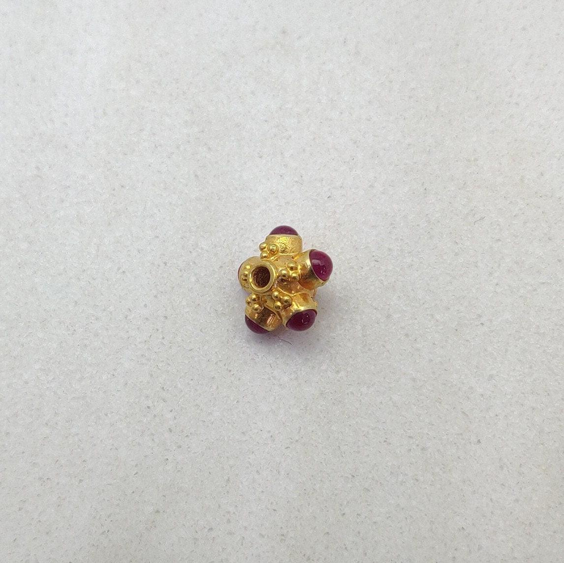 18k Solid Yellow Gold Stone Studded Wheel Spacer Beads 6mm - Kanika Creations