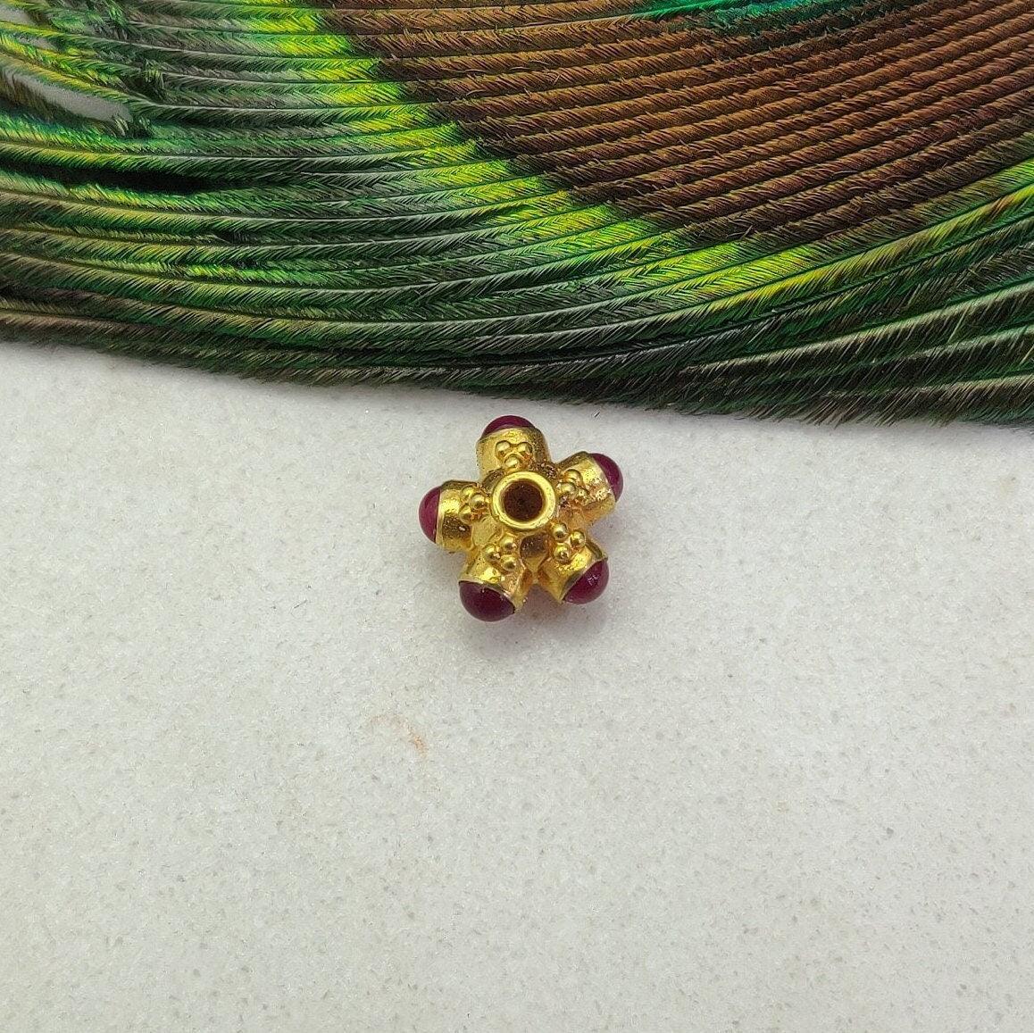 18k Solid Yellow Gold Stone Studded Wheel Spacer Beads 6mm - Kanika Creations
