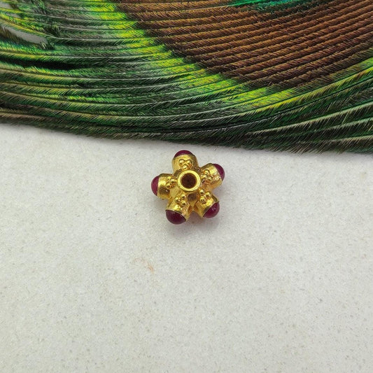 18k Solid Yellow Gold Stone Studded Wheel Spacer Beads 6mm - Kanika Creations
