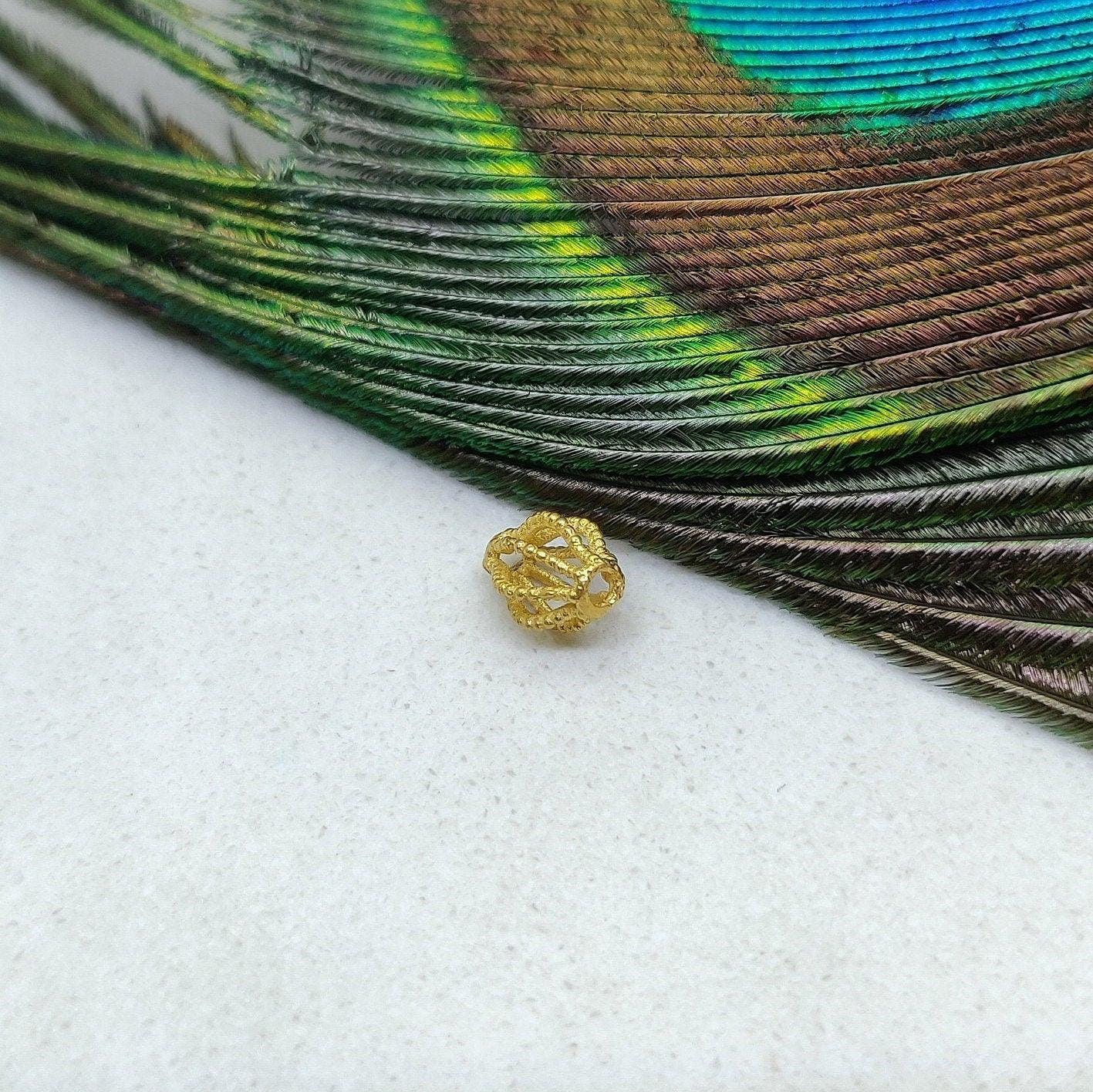 18k Yellow Gold 5x6mm Oval Lantern Spacer Beads - Kanika Creations