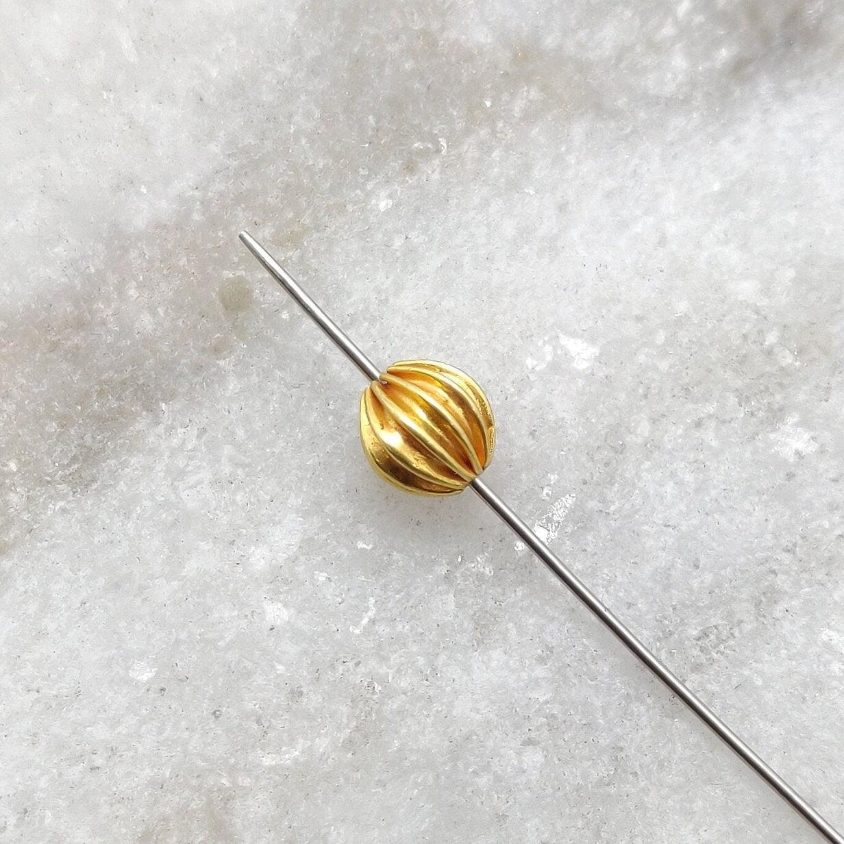 Antique 18K Solid Gold Flutted Oval Spacer Beads - Kanika Creations