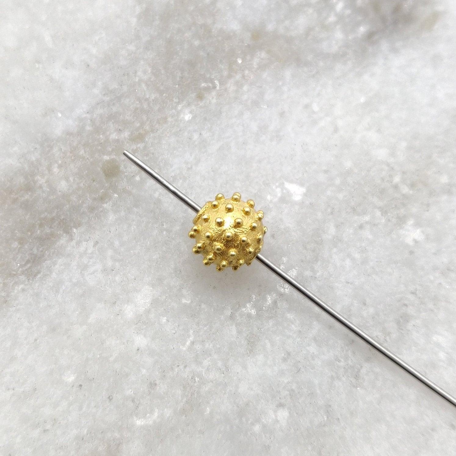 18k Yellow Gold Round Spike Ball Spacer Bead Finding - Kanika Creations