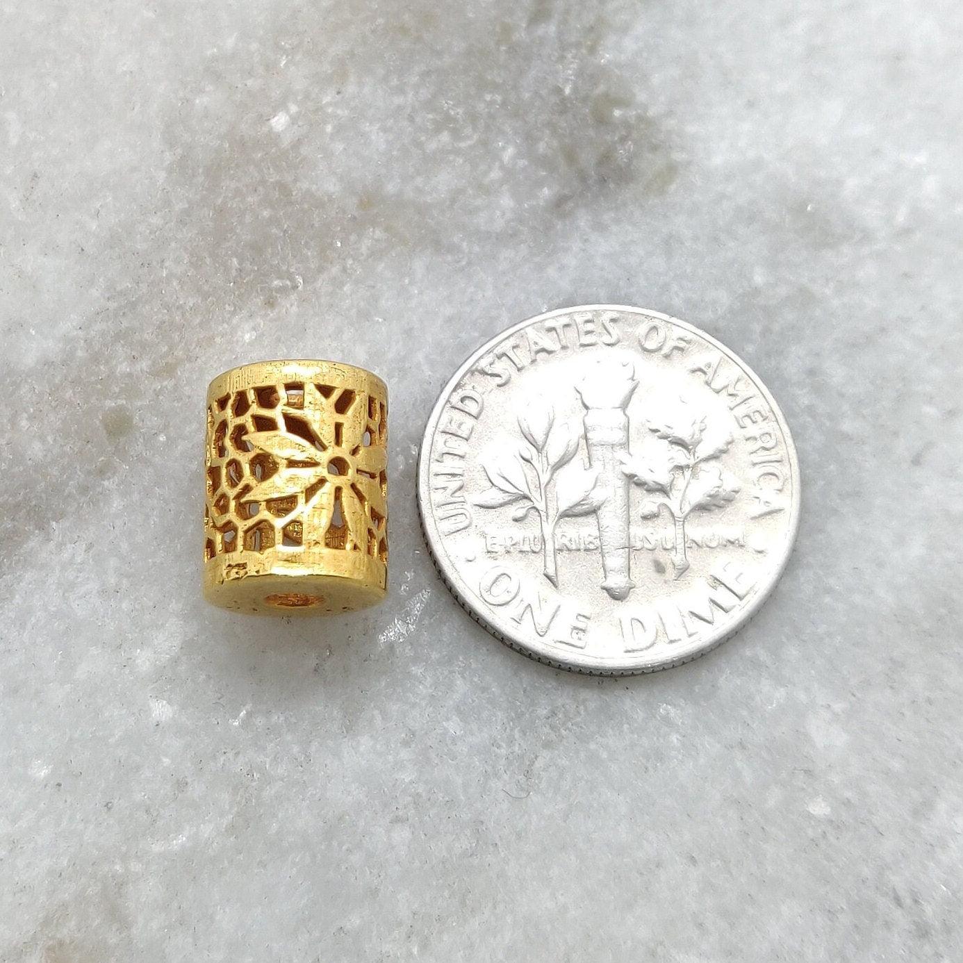 18k Solid Gold Fancy Texture Drum Spacer Bead 10mm - Kanika Creations