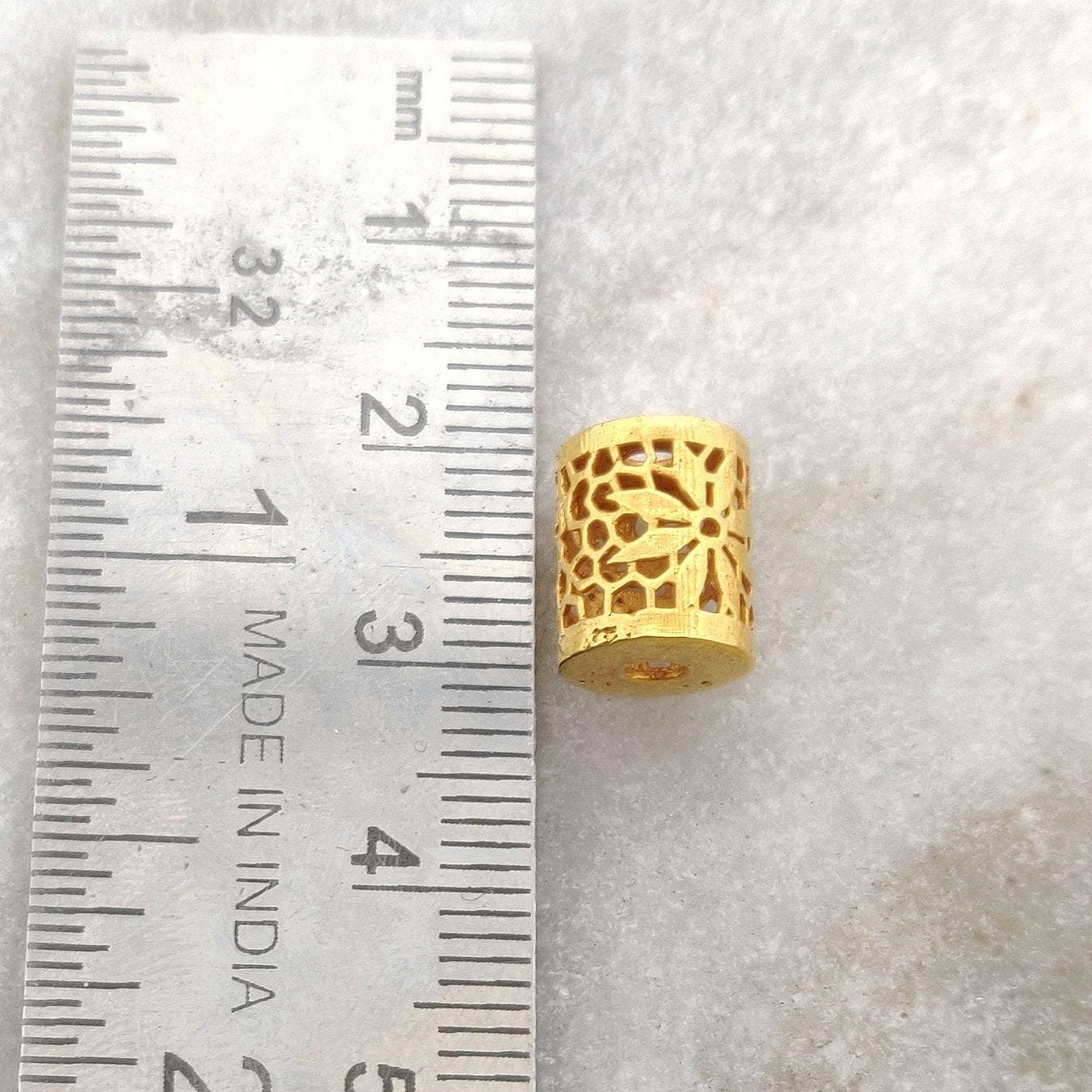 18k Solid Gold Fancy Texture Drum Spacer Bead 10mm - Kanika Creations