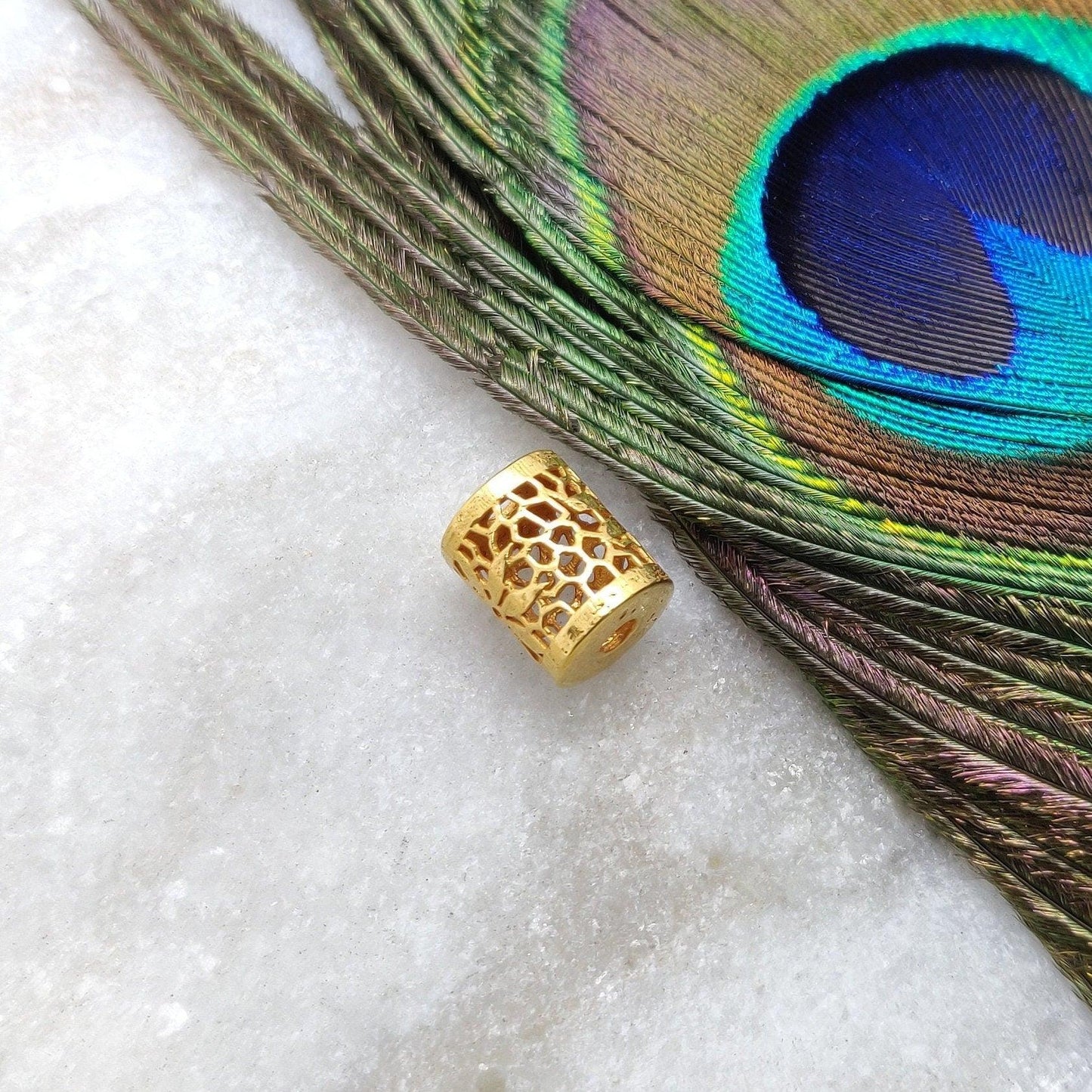 18k Solid Gold Fancy Texture Drum Spacer Bead 10mm - Kanika Creations